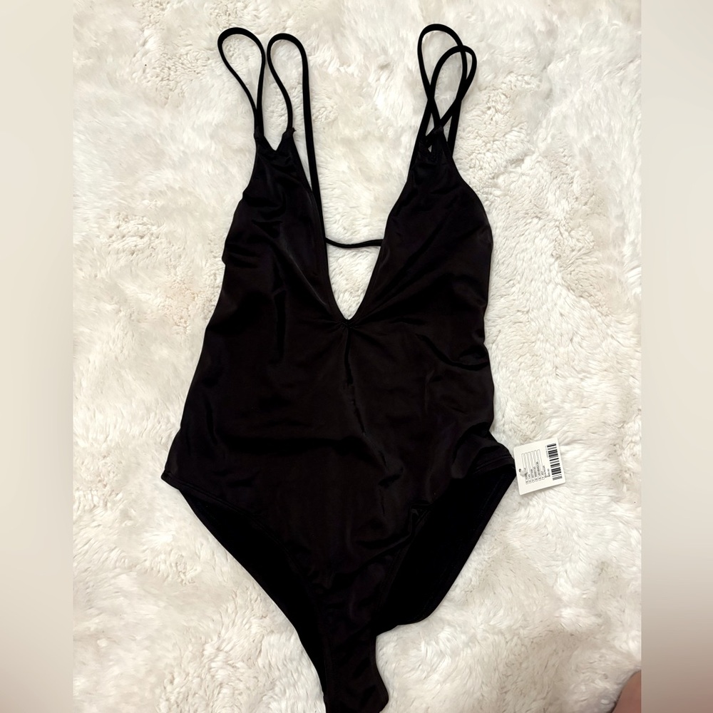Out From Under Black Deep V one Piece Bathingsuit